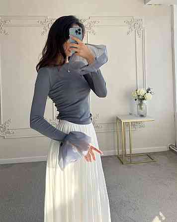 Лонгслів із воланами з турецької віскози + органза Графіт Одеса