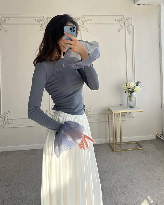 Лонгслів із воланами з турецької віскози + органза Графіт Одеса - фото 1