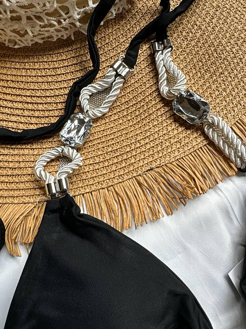 Белый раздельный купальник с камнями Черный M Харьков - изображение 6