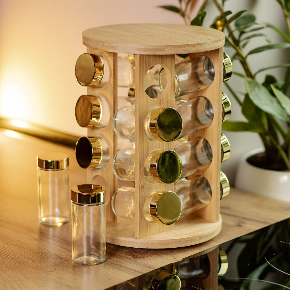 Набір для спецій на дерев'яній підставці 16 скляних ємностей для приправ HP-1367 Київ - фото 9