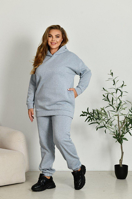 Жіночий прогулянковий костюм: худі і штани батал у спортивному стилі тринитка на флісі Одеса - фото 4