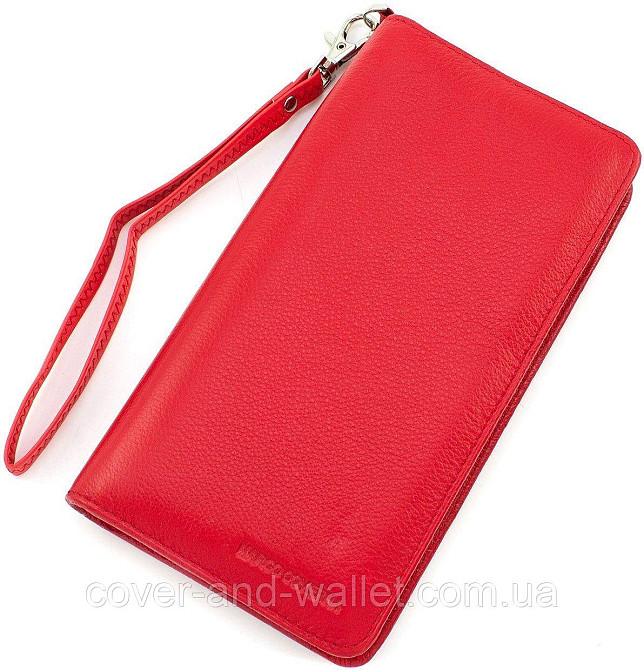 Червоний шкіряний гаманець на блискавці з блоком для карток Marco Coverna Київ - фото 10