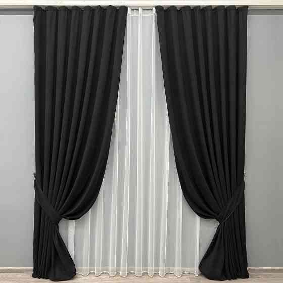 Комплект штор VR-Textil Мікровелюр Petek 150х270 2шт і Тюль 600х270 2017ш-1153т Чорний з білим 71-154/5 Київ