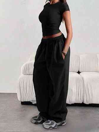 Жіночі спортивні штани оверсайз двонитка Чорний Одеса