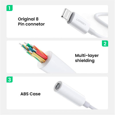 Перехідник Lightning to 3.5 mm 0.1m Headphone Jack Adapter Model US212 white Ugreen (30759) Вінниця - фото 9