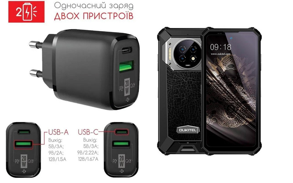 Сетевое зарядное устройство для Oukitel WP19, WP19 (2022), 20W 3A, Quick Charge 3.0 Киев - изображение 1