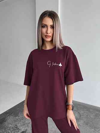 Жіночий повсякденний костюм футболка зі штанами Бордовий 42/44 Харків
