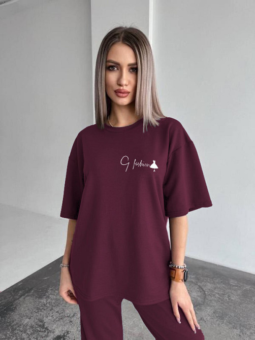 Жіночий повсякденний костюм футболка зі штанами Бордовий 42/44 Харків - фото 1