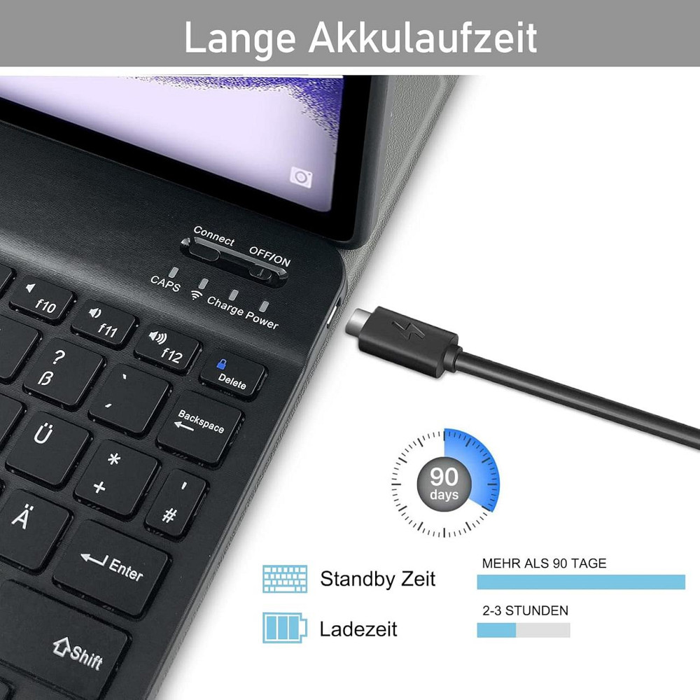 Чехол с Bluetooth клавиатурой QWERTZ для Samsung Galaxy Tab S7 FE/S7+/S8+ 12,4 дюйма съемный защитный черный Киев - изображение 6