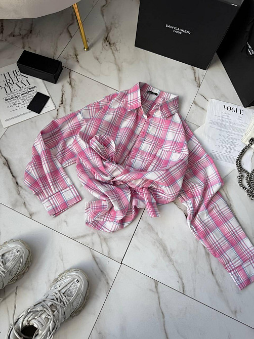 Жіноча стильна сорочка оверсайз у клітинку фланель 100% котон Рожевий 2 Одеса - фото 5