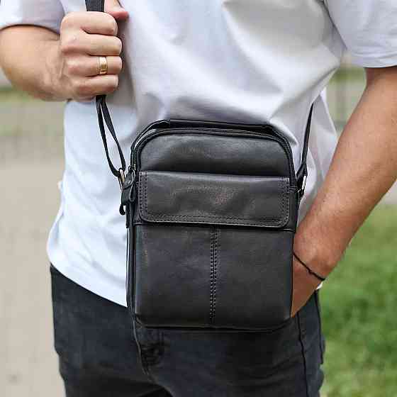 Чоловіча чорна шкіряна сумка-месенджер Шкіряний чоловічий месенджер чорний Tiding Bag Київ