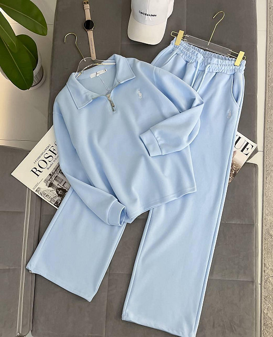 Жіночий прогулянковий костюм-двійка: кофта та штани двонитка Блакитний, 40/44 Одеса - фото 1