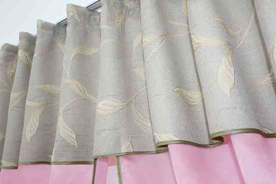 Кухонні штори VR-Textil № 073к з ламбрекеном і підхватами рожевий з світло-сірим 270х170 см (52-0295) Київ