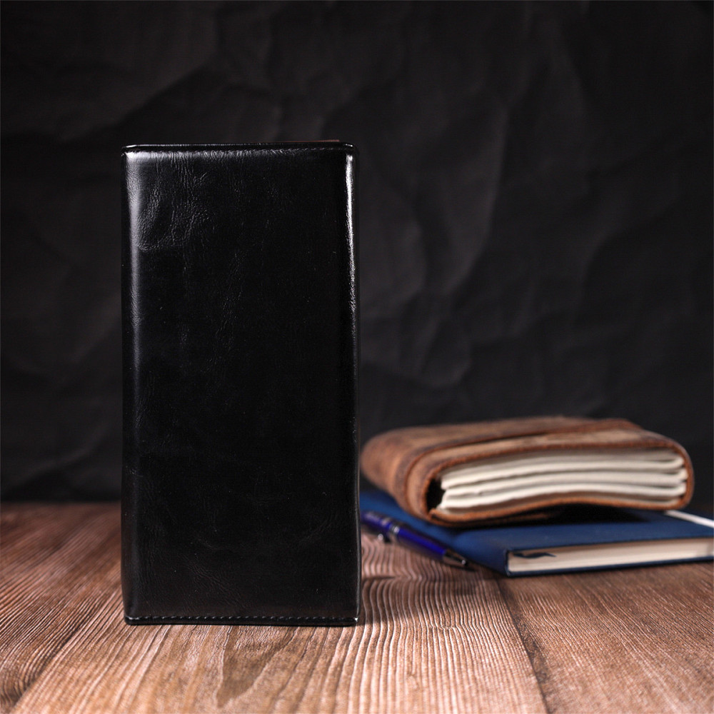 Горизонтальний жіночий гаманець із якісної екошкіри Чорний (KIVI) Київ - фото 3