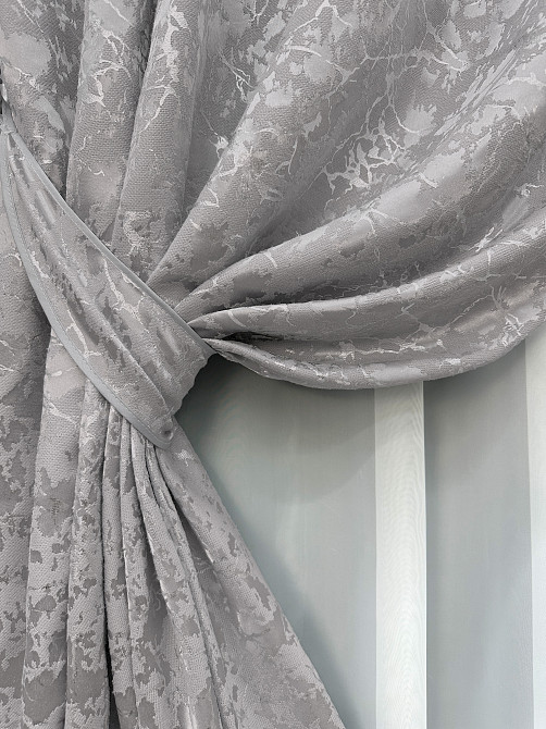 Комплект готовых штор VR-Textil Лен мрамор Royal Touch № 2007ш Светло-серый 130х270 см 2 шт (33-1305) Киев - изображение 5