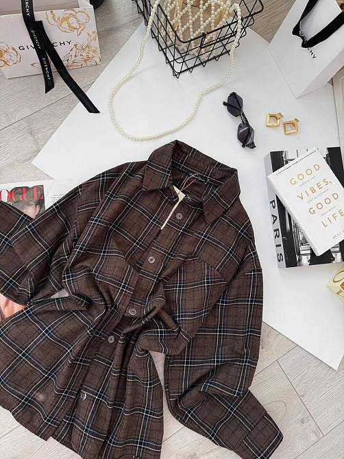 Жіноча базова оверсайз сорочка в карту Шоколад Одеса - фото 3