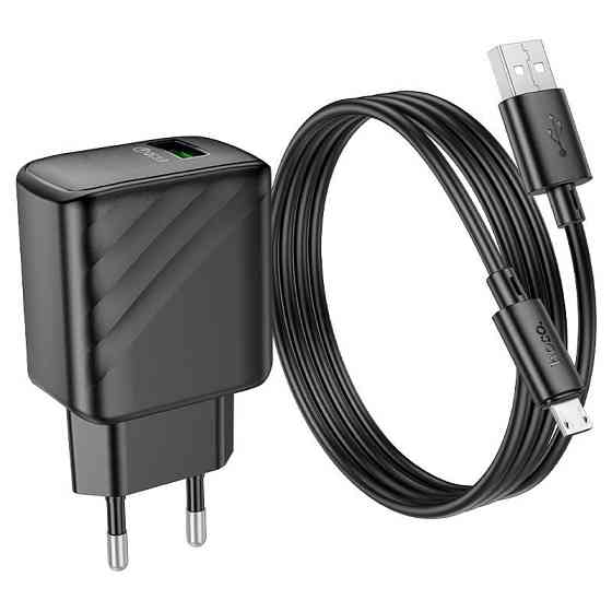Сетевое зарядное устройство с кабелем HOCO CS21A Rich single port QC3.0 charger set(Micro)(EU) Black Одесса