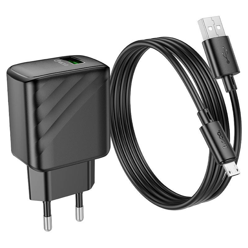 Сетевое зарядное устройство с кабелем HOCO CS21A Rich single port QC3.0 charger set(Micro)(EU) Black Одесса - изображение 6