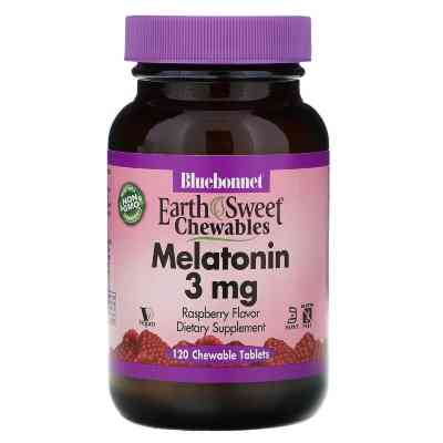Амінокислота Bluebonnet Nutrition Мелатонін, Melatonin, 3 мг, EarthSweet, Малиновий Смак, 120 (BLB-00994) Вінниця