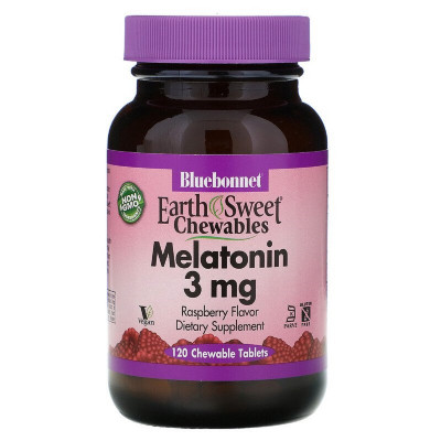 Амінокислота Bluebonnet Nutrition Мелатонін, Melatonin, 3 мг, EarthSweet, Малиновий Смак, 120 (BLB-00994) Вінниця - фото 1