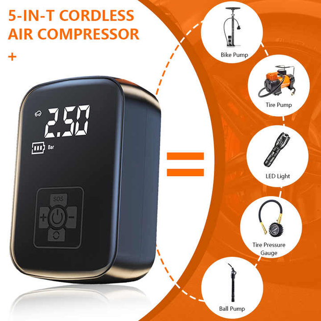 Насос аккумуляторный цифровой AIR Pump PPAP-006 Type-C с фонариком и переходниками Киев - изображение 4