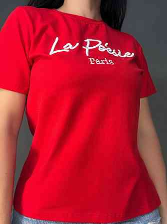 Футболка жіноча A-N 30103 базова з вишивкою La Poésie Paris однотонна, червоний, one size Київ