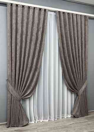 Комплект готових штор VR-Textil Шеніл преміум VELMIRA Rich № 1924ш Капучино 200х290 см 2 шт (32-346) Київ