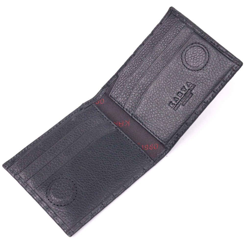 Стеганый мужской зажим с монетницей из натуральной кожи KARYA 21407 Черный Киев - изображение 5