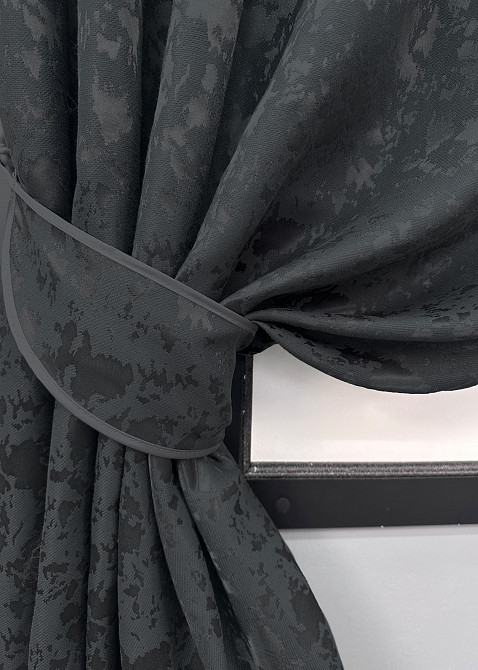 Комплект коротких штор VR-Textil Льон мармур Pavliani ХО № 1262ш Графітовий 130х170 см 2 шт (35-0204) Київ - фото 4