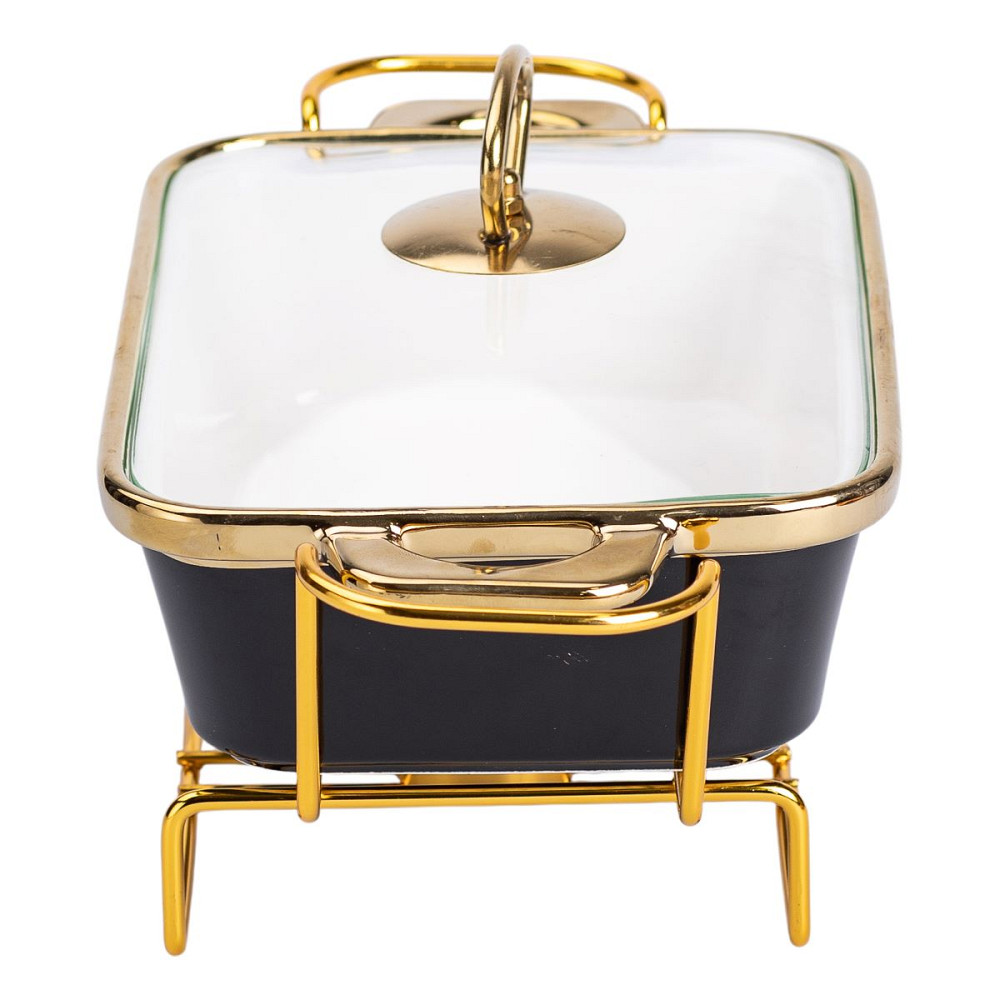 Марміт порцелянаовий із скляною кришкою 31х16х15.5 см на металевій підставці 1 л Чорний HTJ-1001 Коломыя - изображение 4