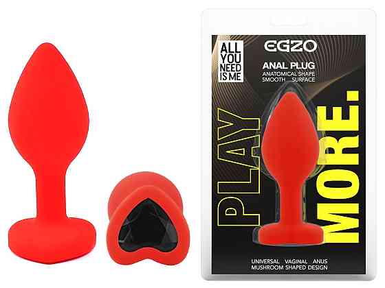 Силіконова анальна пробка EGZO - Silicone Red Heart Plug Black, size S Sex Aura Київ