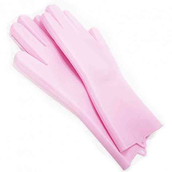Силиконовые перчатки Magic Silicone Gloves Pink для уборки чистки мытья посуды для дома. Цвет: розовый JM-36 Львов