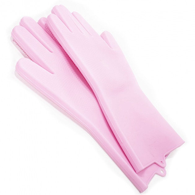 Силиконовые перчатки Magic Silicone Gloves Pink для уборки чистки мытья посуды для дома. Цвет: розовый JM-36 Львов - изображение 5