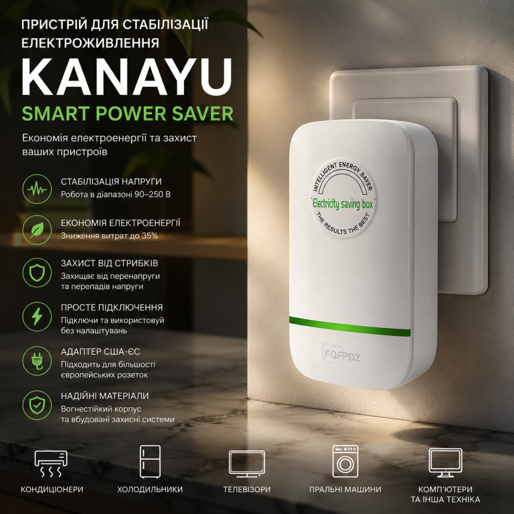 Вітринний зразок Пристрій Kanayu Smart Power Saver для стабілізації електроживлення 90–250 В, адаптер США-ЄС, ціна за 1 шт Київ - фото 7
