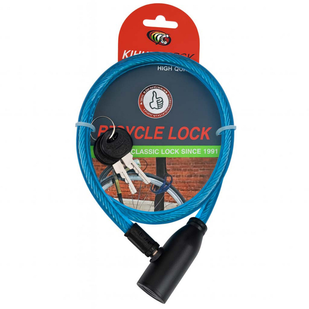 Замок велосипедный KIHUU LOCK 801, 8*65 тросовый, 2 ключа. Цвет: синий NY-51 Киев - изображение 1