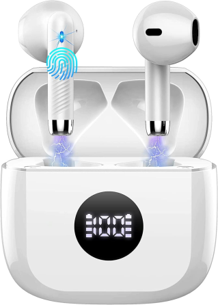 Jxrev J53 беспроводные наушники Bluetooth 5.4, 13 мм, 40 ч, ENC, IP7, LED-дисплей, сенсорное управление, Pearl White Киев