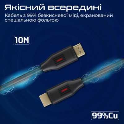 Кабель мультимедійний HDMI to HDMI 10.0m v2.0 black Promate (prolink4k60-10m) Вінниця - фото 4