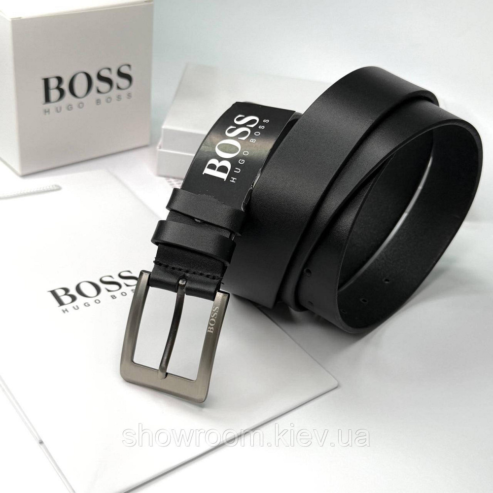 Чоловічий шкіряний брендовий ремінь Boss (216) чорний Київ - фото 2