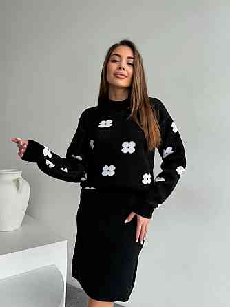 Женский базовый вязаный костюм двойка машина вязкая Черный Одесса