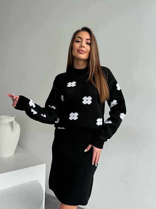 Женский базовый вязаный костюм двойка машина вязкая Черный Одесса - изображение 4