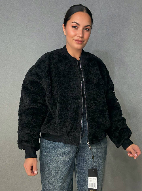 Шуба женская Lady Yep 10016 мех тедди бомбер короткая оверсайз черная, черный, 42 Киев - изображение 7
