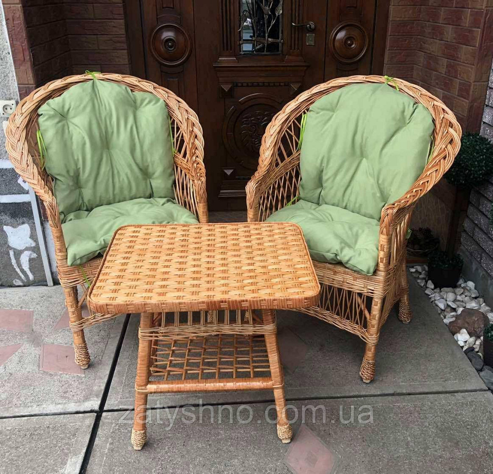 Кресла и стол плетеные|Мебель из лозы с салатовыми накидками |мебель из лозы с журнальным столом Киев - изображение 4