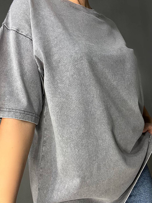 Футболка жіноча A-N 48020 базова оверсайз подовжена вільний крій варена тай дай one size, сірий, one size Київ - фото 6