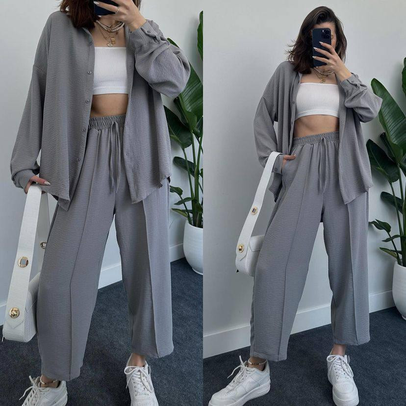 Женский легкий брючный костюм двойка: рубашка и брюки американский креп Серый, 44/46 Одесса - изображение 1