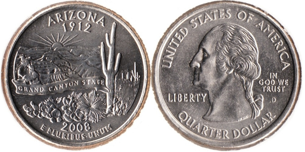 США 25 центов (квотер) 2008 D «Штаты и территории - Аризона» Полтава - изображение 1