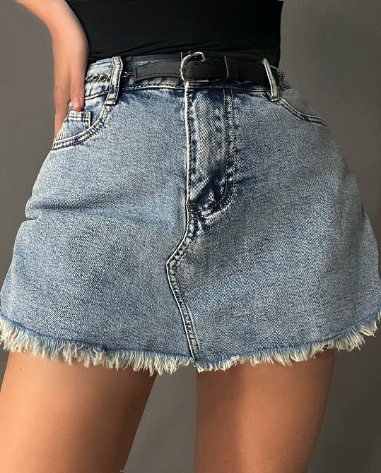 Шорти спідниця жіночі джинсові Vanver 8103 з бахромою короткі пояс-ланцюг блакитні, блакитний, 30, 3 Одеса - фото 5