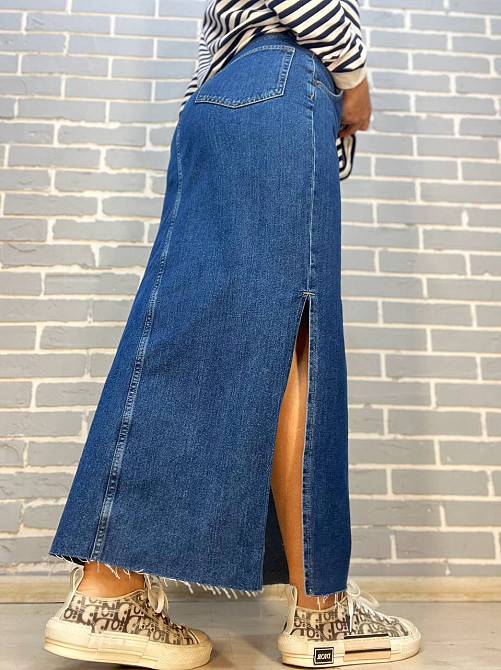 Юбка женская Zeo Basic 3808 джинсовая разрезы по бокам длинная синий, синий, 40 Одесса - изображение 3