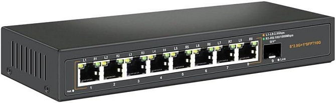 Davuaz 2.5G Ethernet комутатор з 8 портами 2.5G Base-T та 1 портом 10G SFP, безвентиляторний, Plug & Київ - фото 1