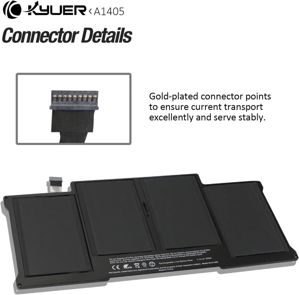 Акумуляторна батарея K KYUER A1496 A1405 A1377 для Apple MacBook Air 13" A1466 A1369 (2010-2017) 7200 мАг 7.6V 55Вт·год Київ - фото 4