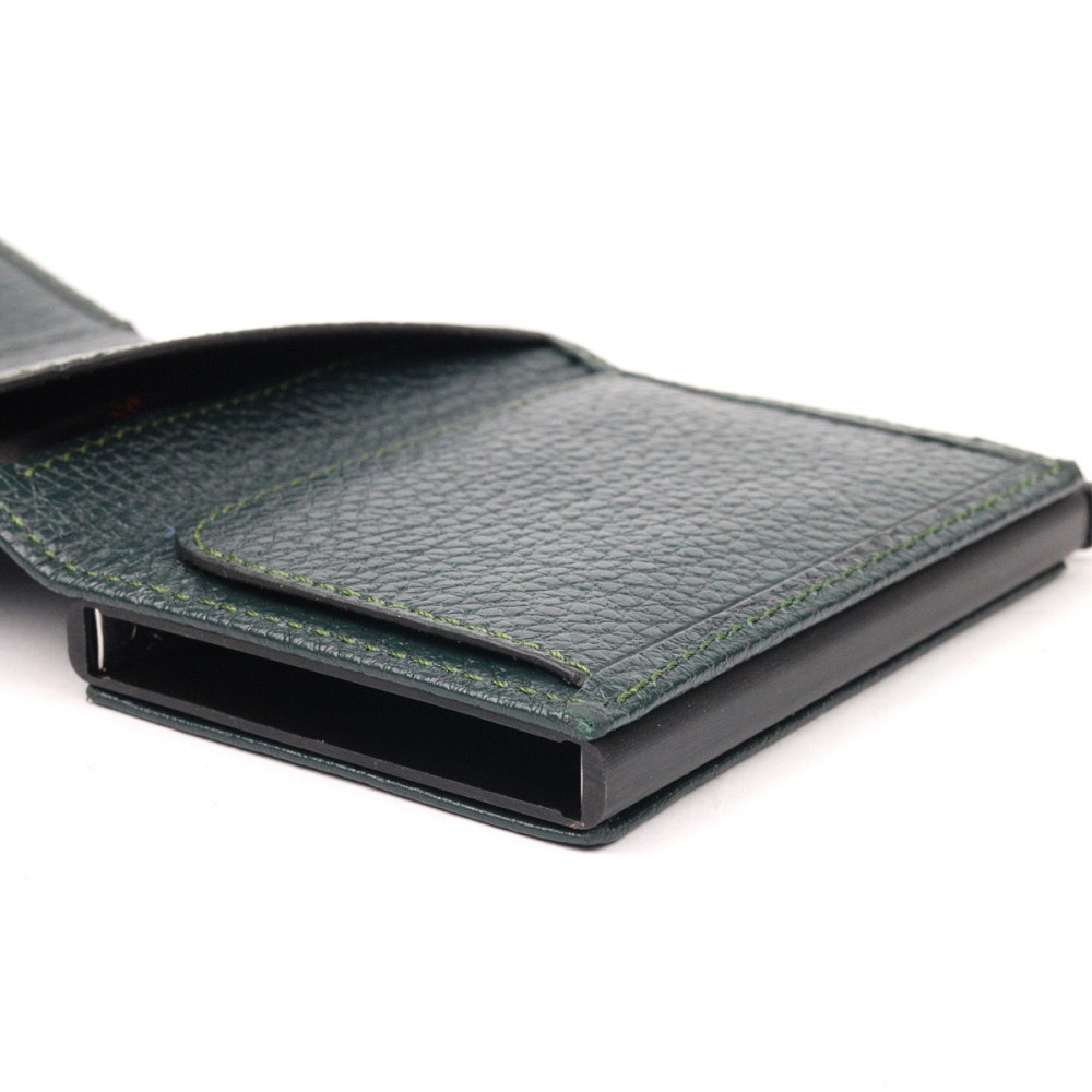 Оригінальна візитниця з натуральної зернистої шкіри KARYA 20976 Зелений Київ - фото 5
